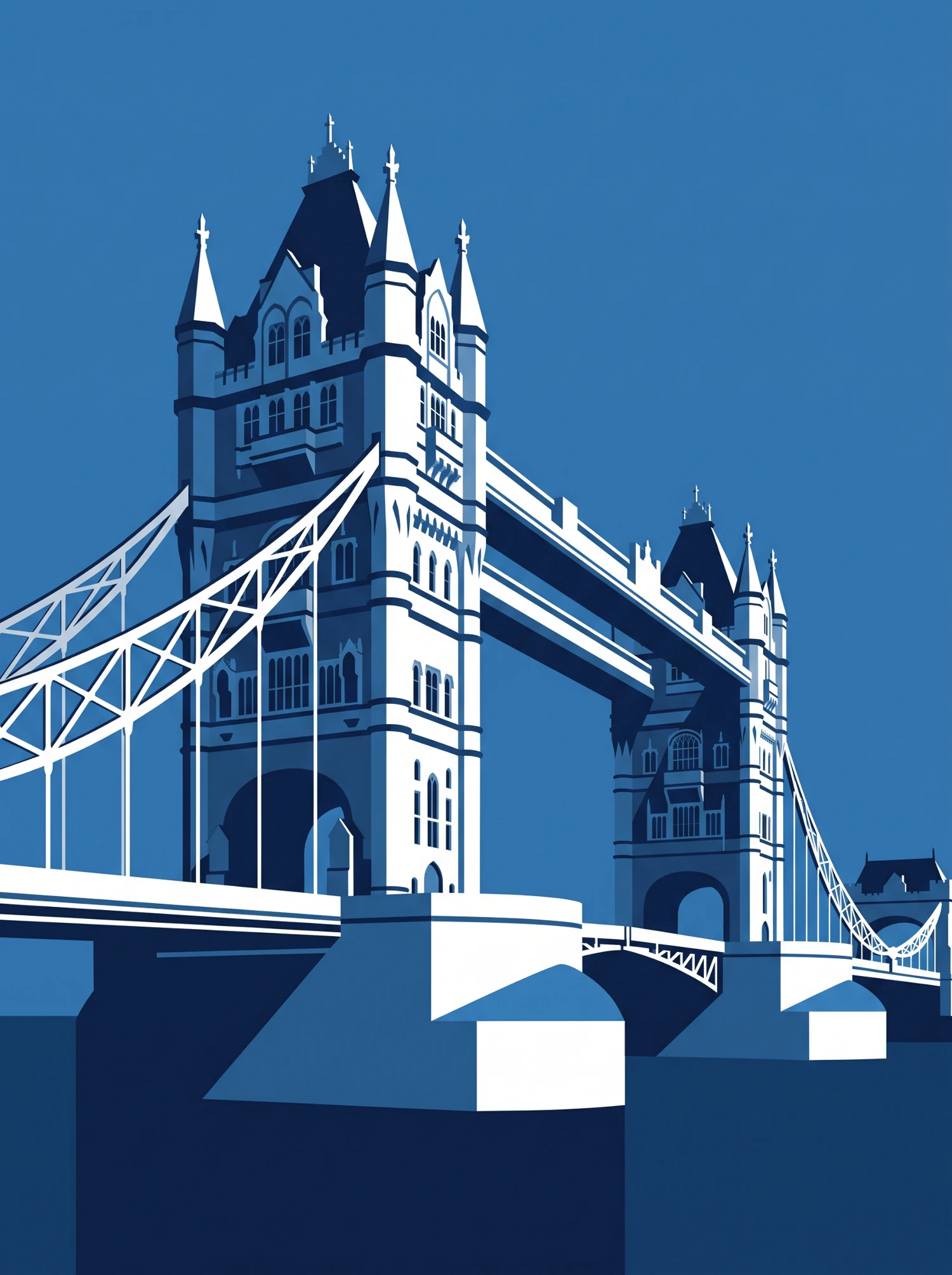 Architectural illustration of Tower Bridge spanning the River Thames in London